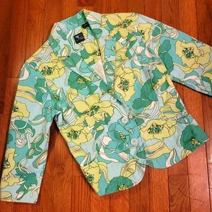 Y2K Vintage Floral Jacket Shirt Blazer Size Small Cropped Cotton
